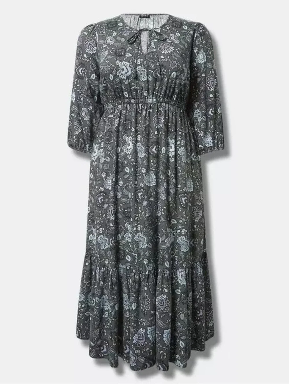 Torrid Gray Tea Length Challis Front Tiered A-line Dress Plus Size 2 2x - Picture 5 of 10